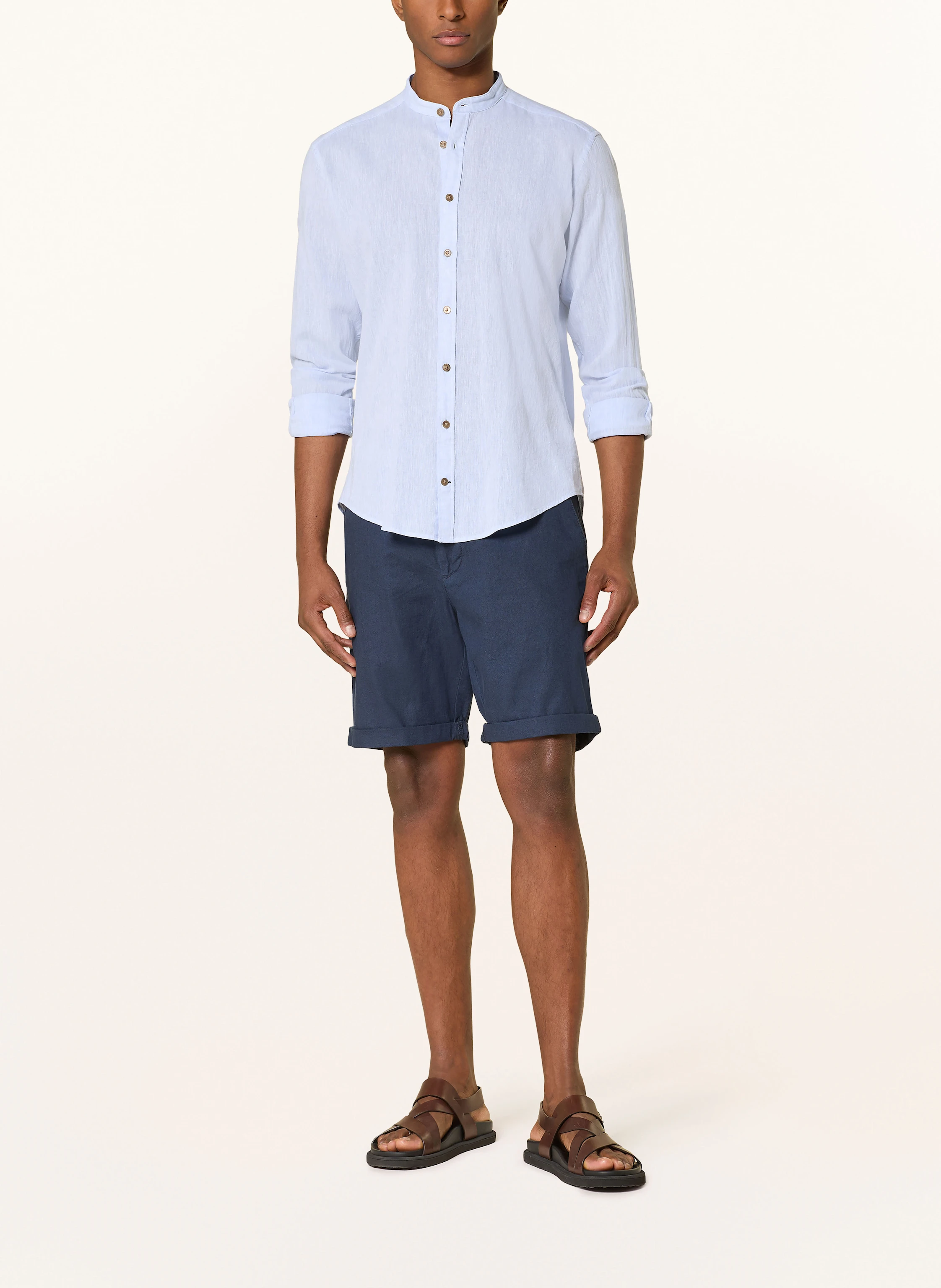 STROKESMAN'S Hemd Modern Fit mit Stehkragen und mit Leinen