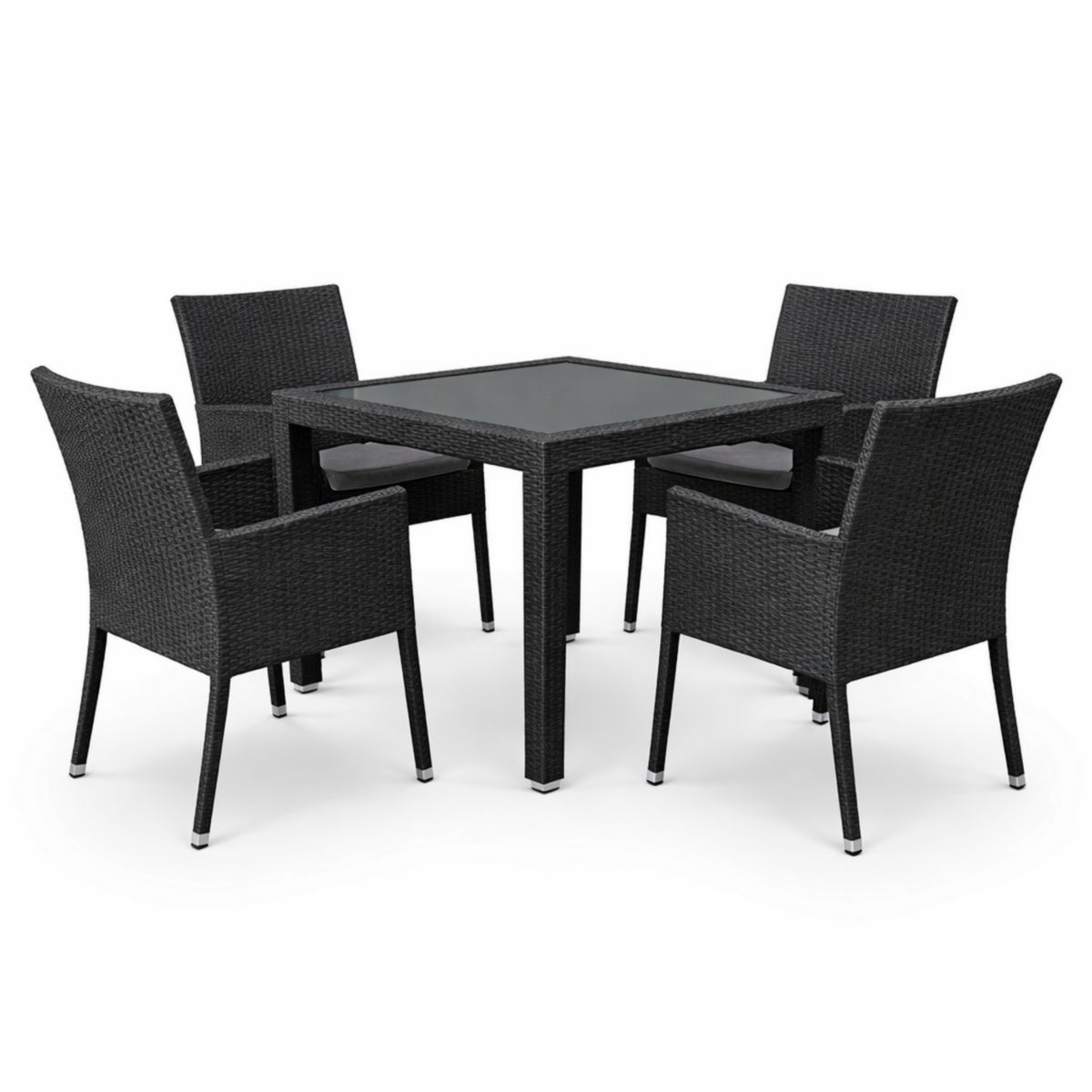 Rattan Gartenmöbel Set mit Glastisch und 4 Stühlen