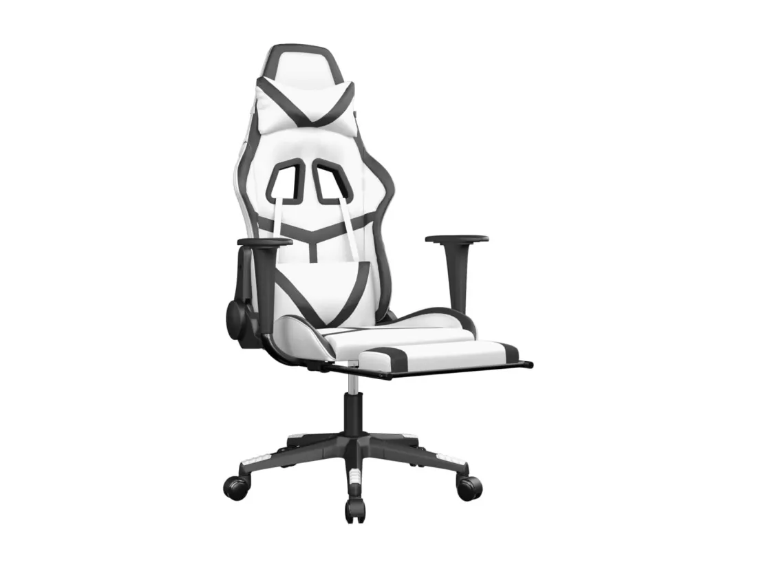 Chaise de jeu de massage avec repose-pied Blanc&Noir Similicuir