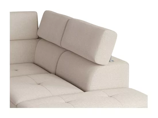 Canapé panoramique PAOLA convertible 2 coffres en tissu Easy Clean antitache et simili- Beige/Blanc