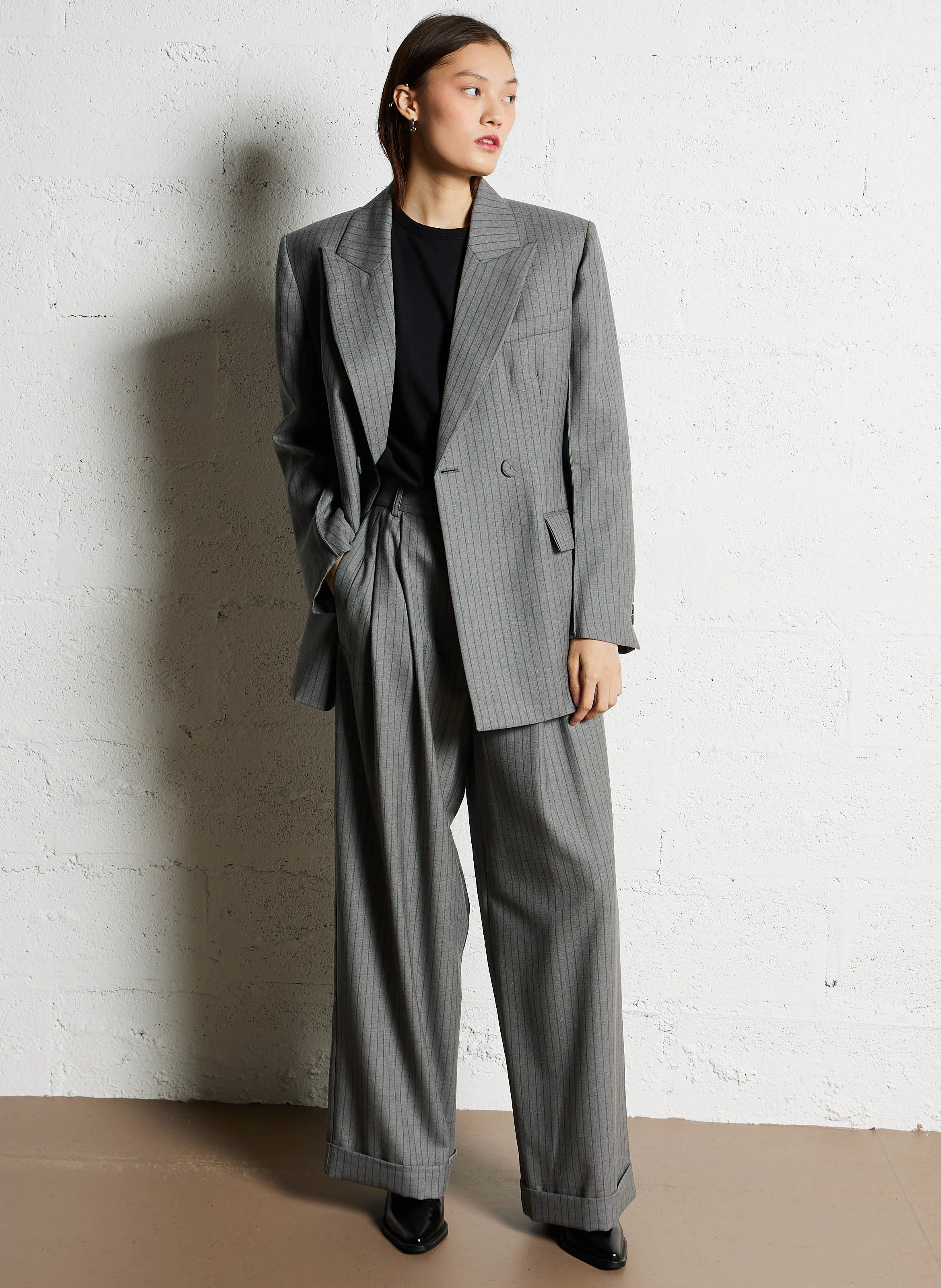 TIM - Pantalon rayé en laine vierge | Vert