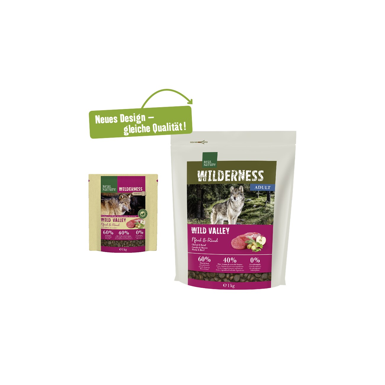 REAL NATURE WILDERNESS Trockenfutter Hund, Adult, Wild Valley Pferd und Rind 1 kg