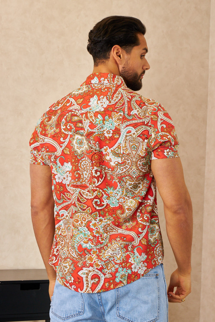 Chemise orange motif baroque