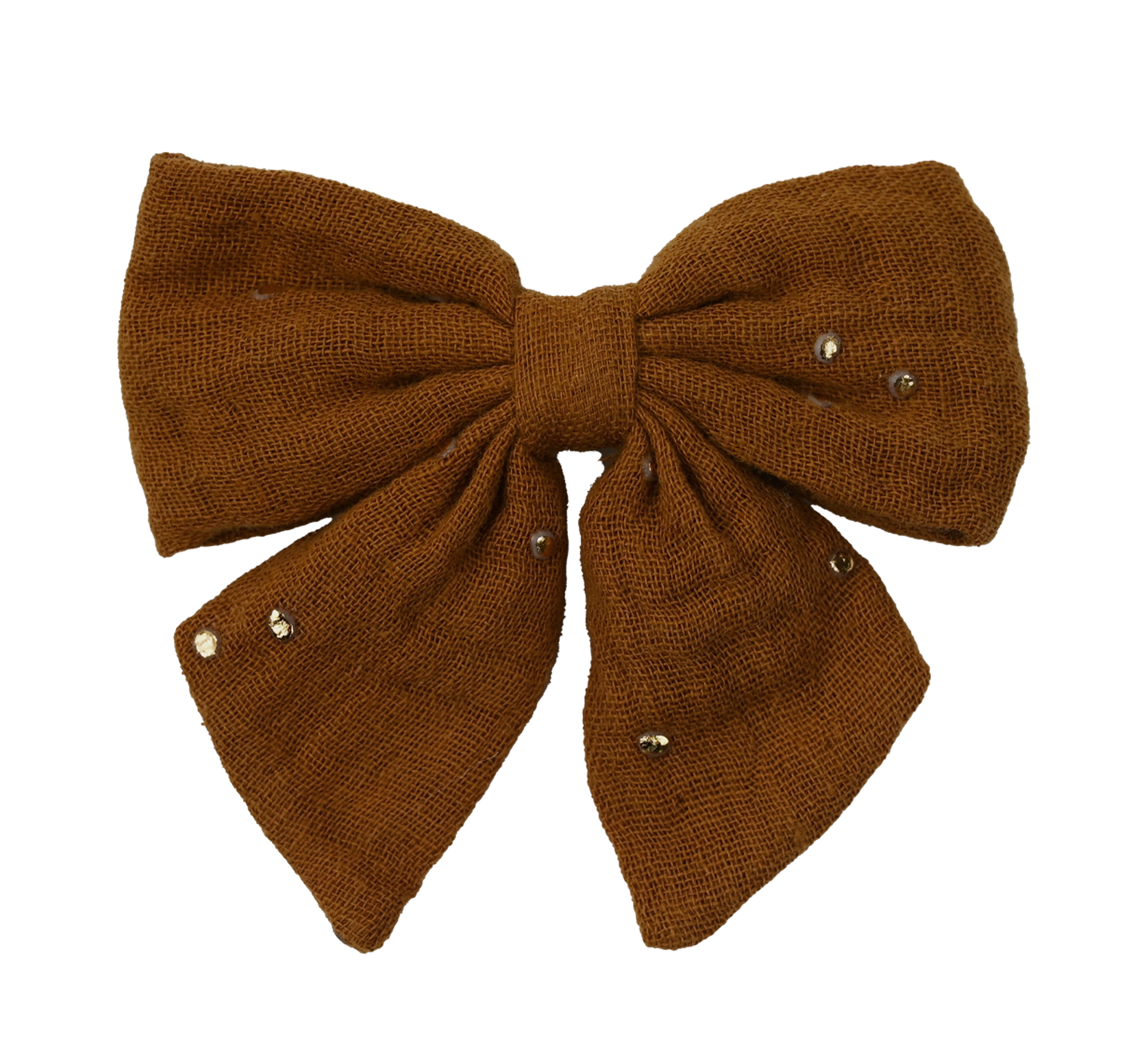 Barrette Noeud Papillon Gaze Pois Or Caramel