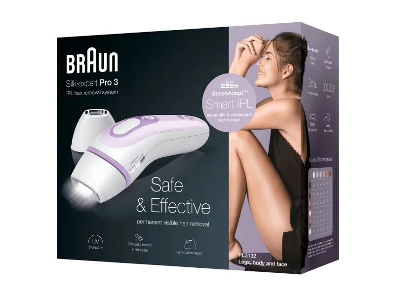 Braun Silk-expert Pro 3 PL3132 - Hårfjerningssystem - hvid/lilla - med Venus Divine barbermaskine