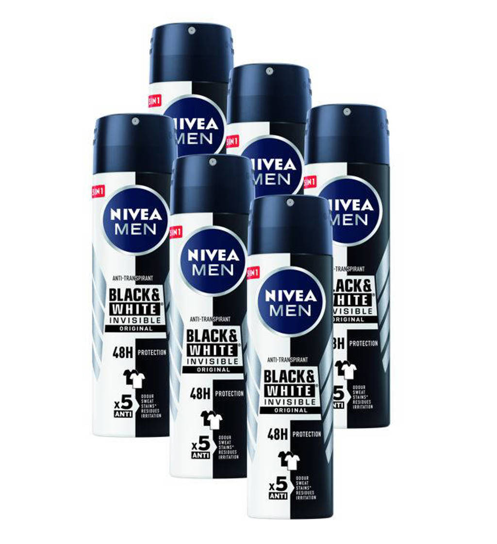 Invisible for Black & White Power deodorant- 6 x 150 ml - voordeelverpakking