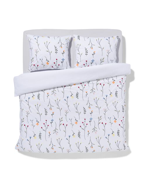 housse de couette en coton doux 240x200/220 fleurs blanc