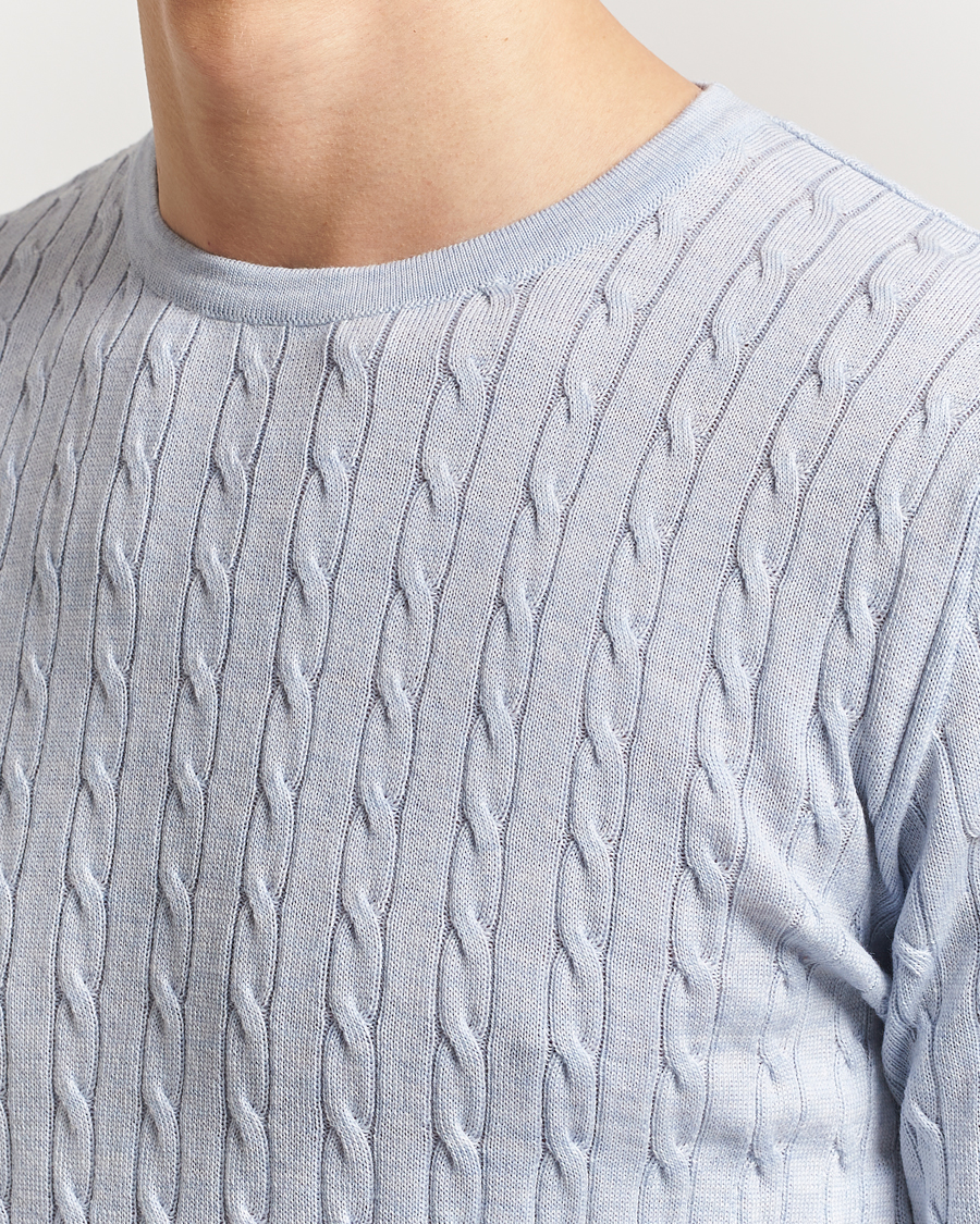 Stenströms Merino Cable Crew Neck Light Blue