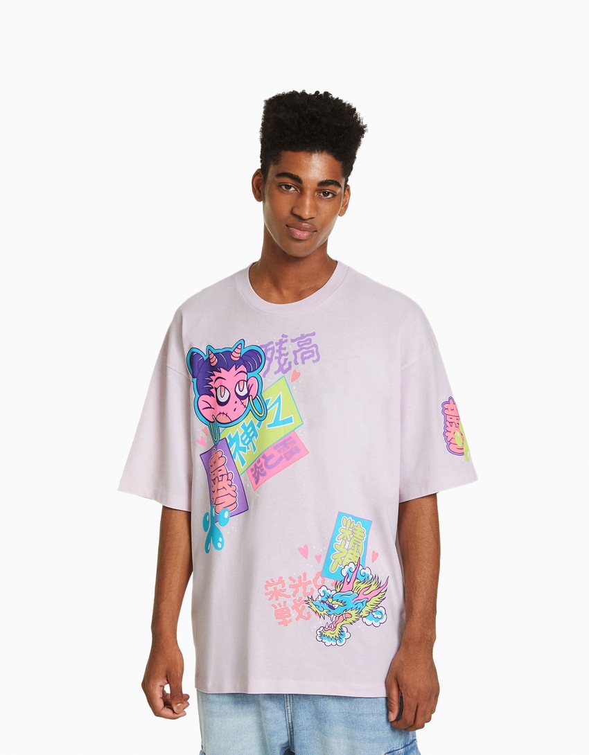 Camiseta de manga curta extra larga com estampa