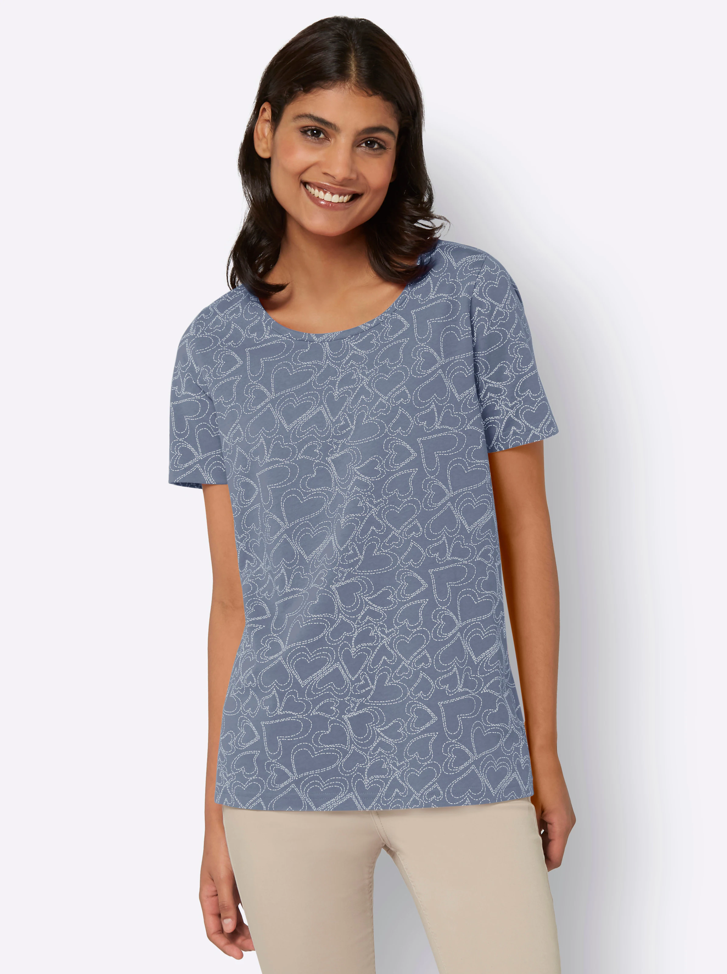 T-Shirt in taubenblau-bedruckt