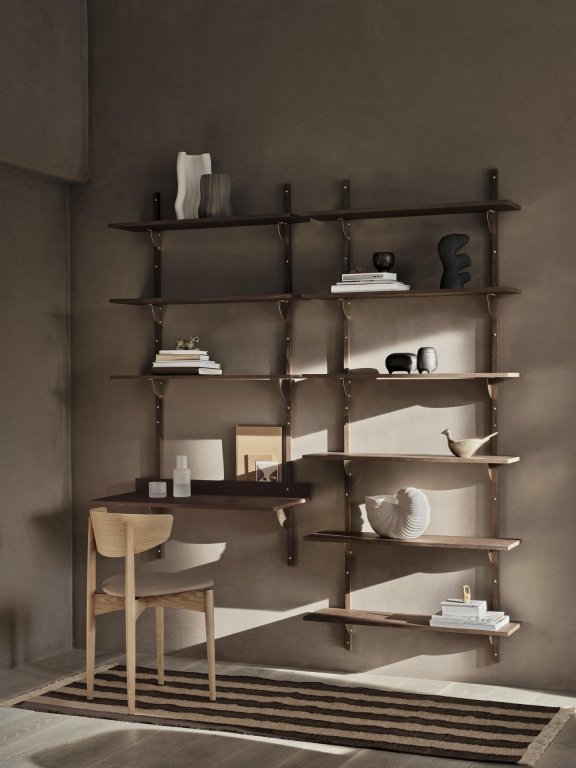 Ferm Living Sector Shelf wandplank triple wide Natural Oak/Brass