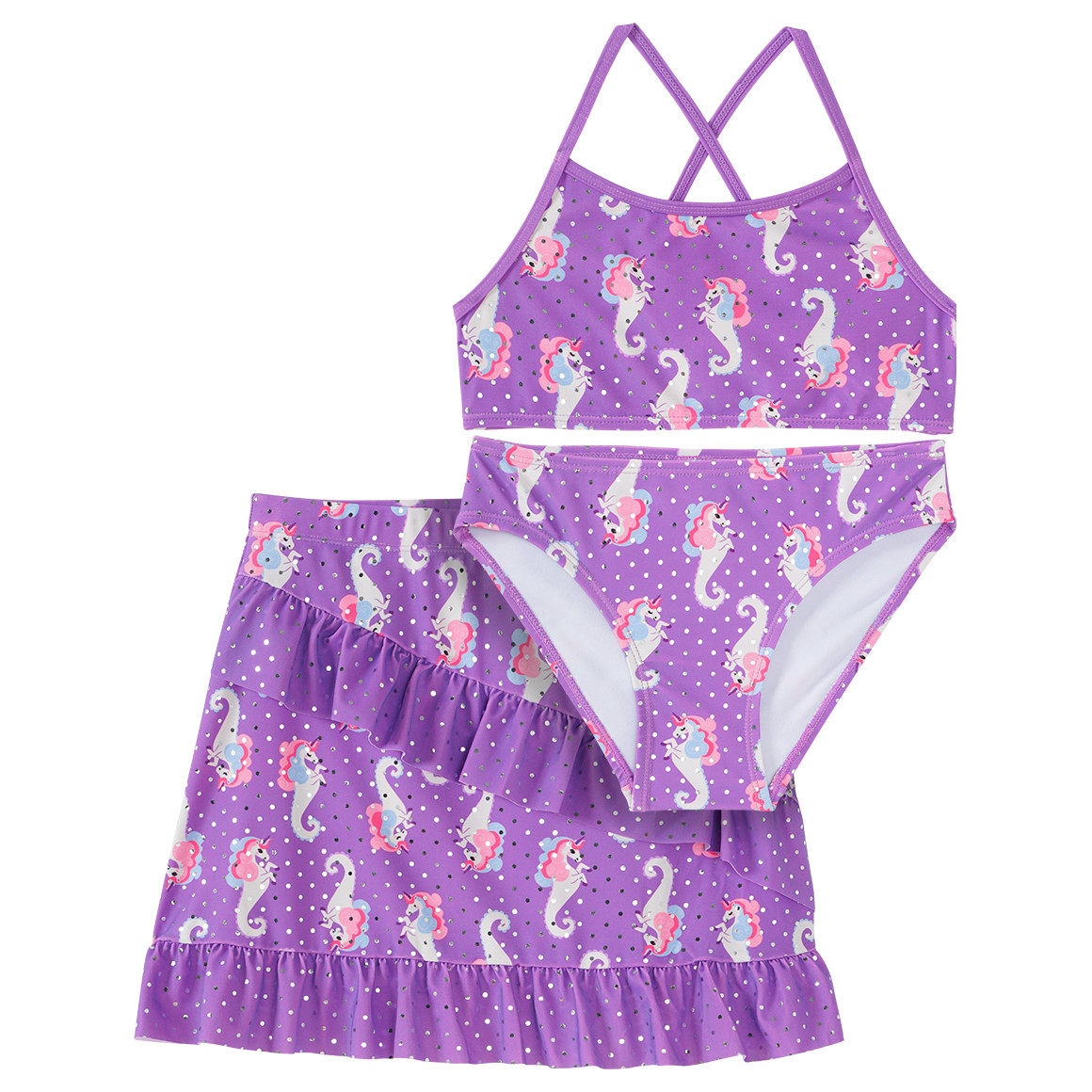 Topolino Mädchen Bikini und Baderock mit Glitzer lila