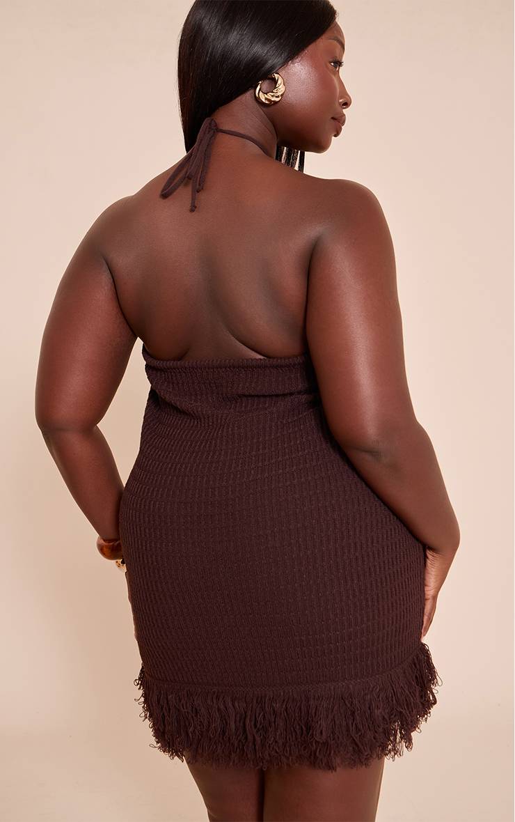 Chocolat Robe Mini En Maille À Col Licou Avec Détails De Perles Grande Taille