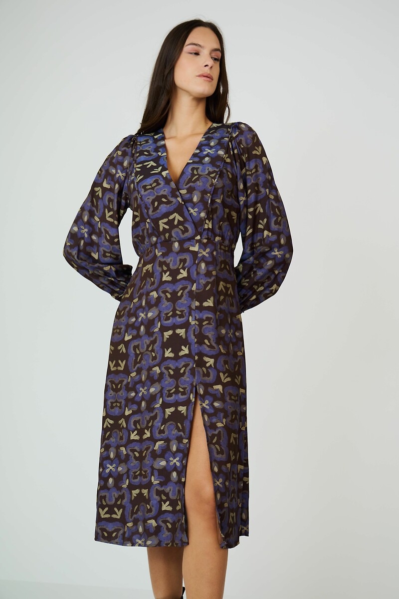ATÉ BREVE<br>Vestido midi, mangas compridas, decote em V