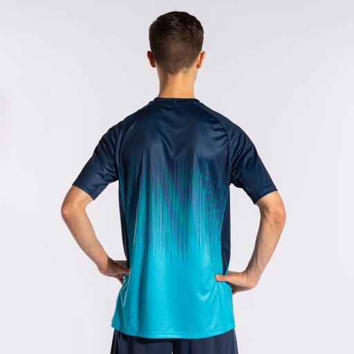 Camiseta Joma Tiger IV de manga curta, turquesa fluorescente, azul marinho