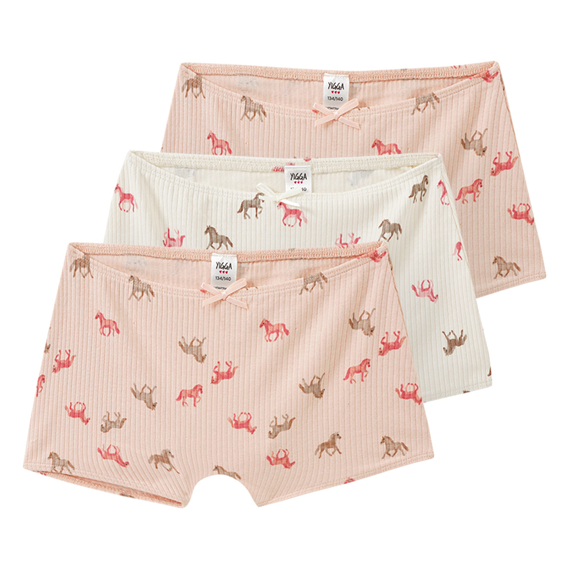 Yigga 3 Mädchen Pantys mit Pferde-Motiven rosa / creme