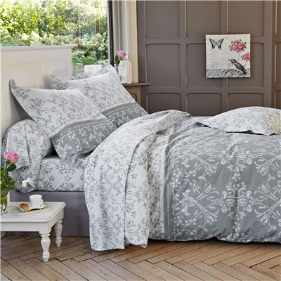 Linge de lit percale motif volutes et arabesques - BECQUET CRÉATION