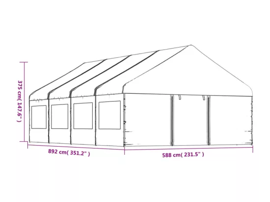 Belvédère avec toit blanc 8,92x5,88x3,75 m polyéthylène