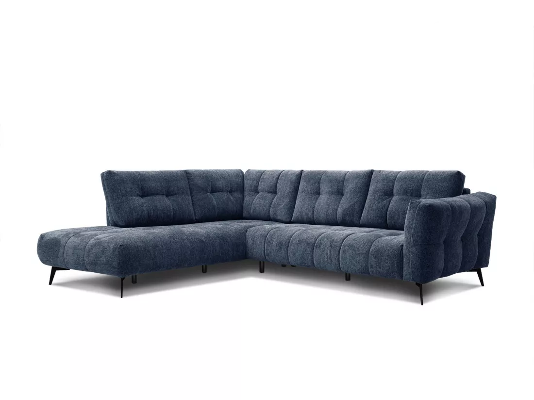 Canapé d'angle gauche 5 places tissu bleu foncé