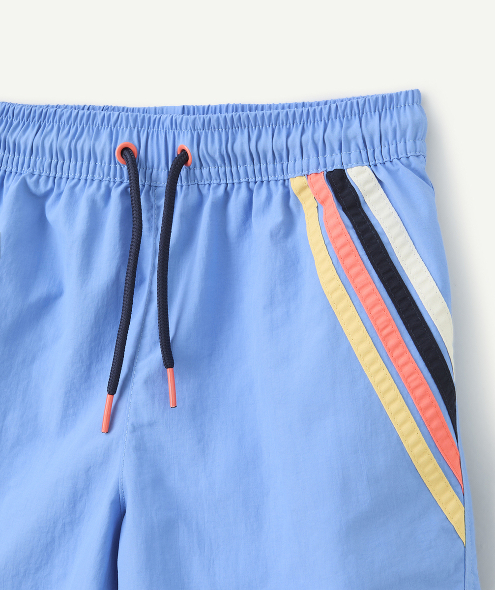 short de bain garçon en fibres recyclées bleu à rayures