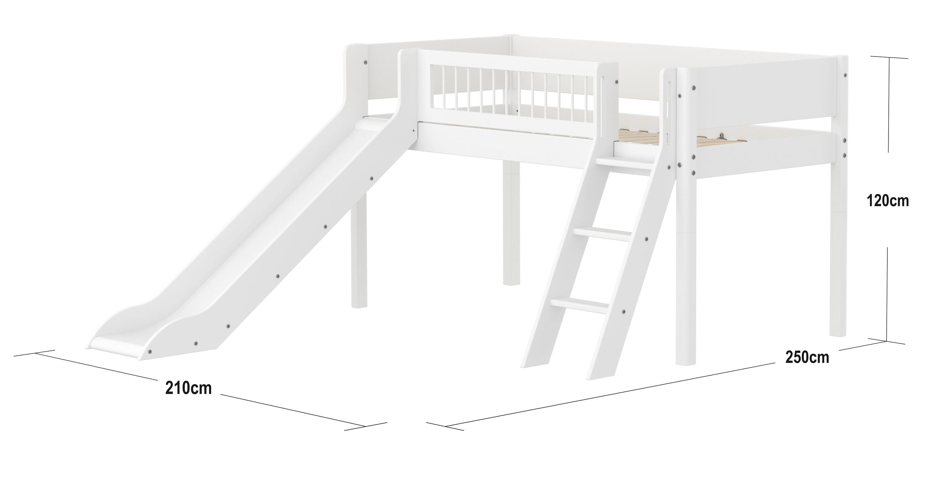 Flexa WHITE Halbhochbett - Weiss / B: 250.0 cm x T: 210.0 cm x H: 120.0 cm