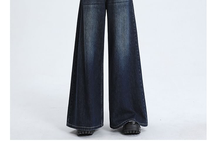 Maisee - High Waist Washed Wide Leg Jeans