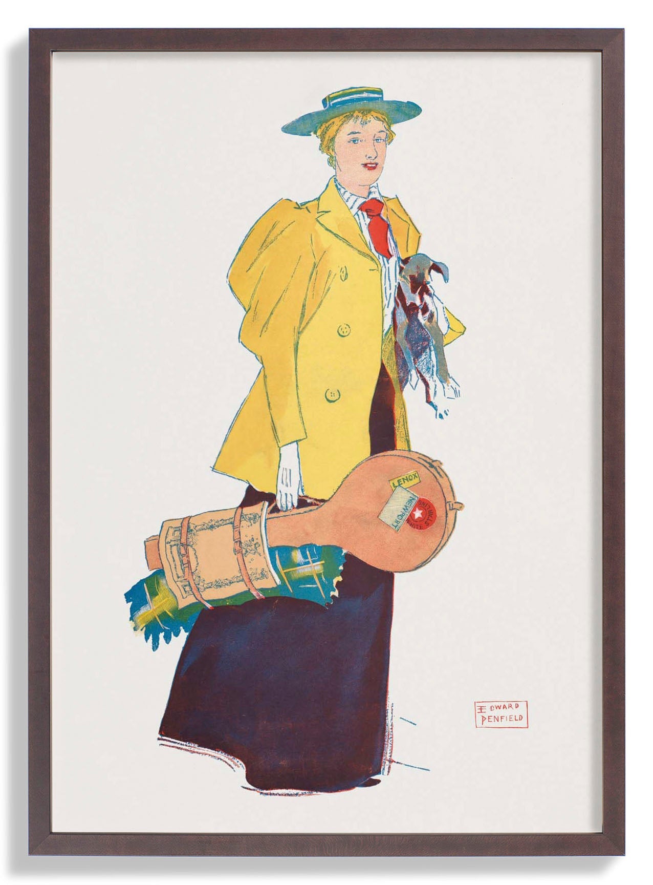 Frau hält Hund und Sachen von Edward Penfield