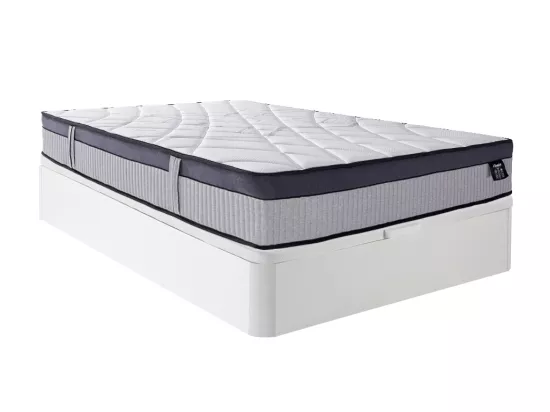 Ensemble 140 x 200 cm sommier coffre blanc + matelas hybride ressorts ensachés 5 zones et mousse à mémoire de forme ép.30cm - PATNOS de YSMÉE
