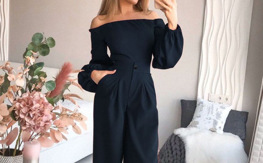 Grizelda - Off-Shoulder Jumpsuit met Wijde Pijpen