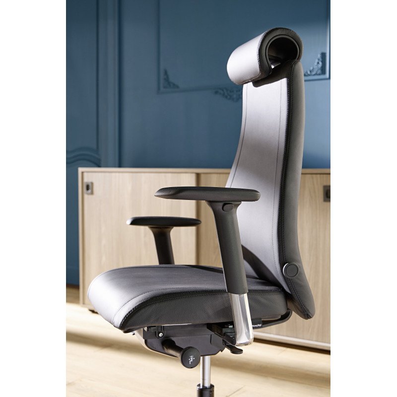 Fauteuil de bureau Victoria cuir - avec accoudoirs, appui-tête et soutien lombaire - Mécanisme Synchrone - Pied noir