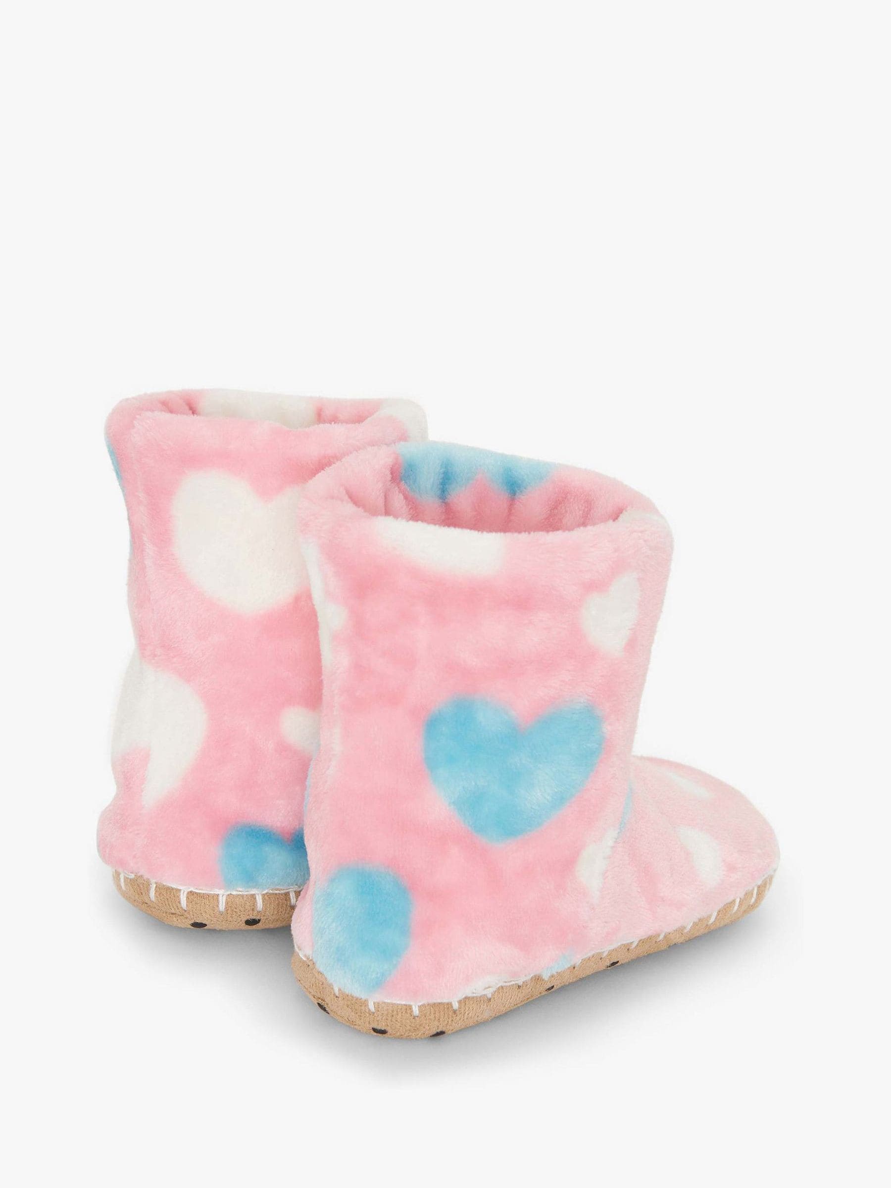 Hatley Pink Big Hearts Fuzzy Fleece Slippers