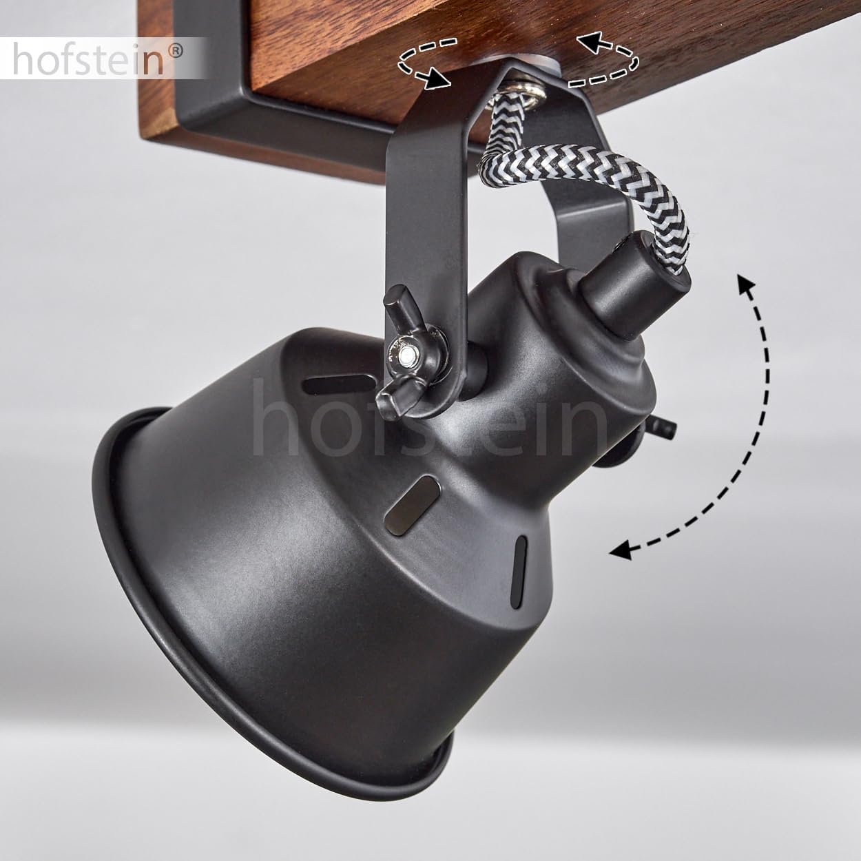 Deckenleuchte Safari, moderne Deckenlampe aus Metall/Holz in Schwarz/Dunkelbraun, Deckenleuchte im Industrial Design mit verstellbaren Schirmen, 6-flammig, 6 x GU10 ohne Leuchtmittel
