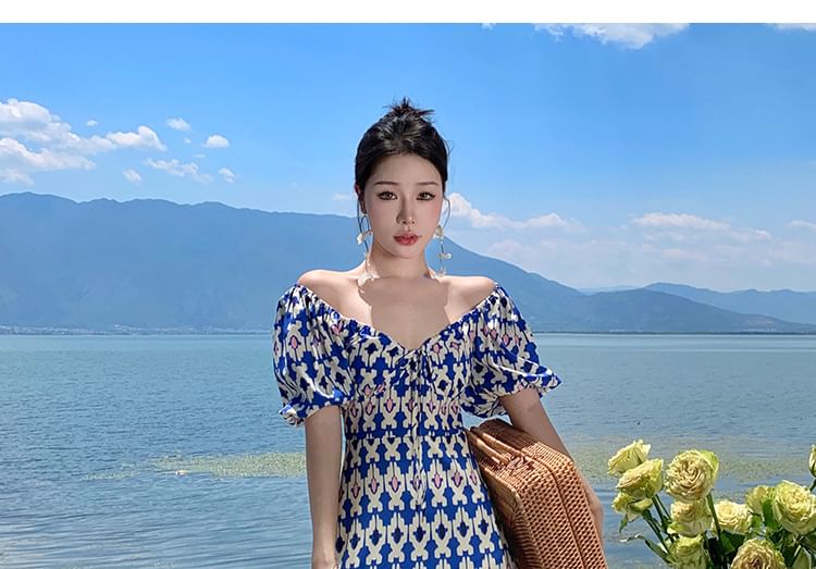 Egsy - Maxi-zomerjurk met pofmouwen en off-shouldermotief