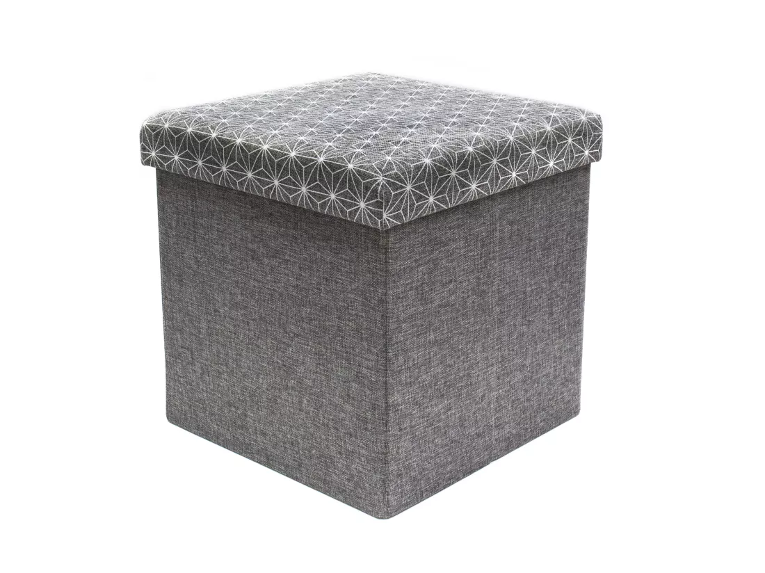 Coffre Pouf Pliable Gris Motif Blanc