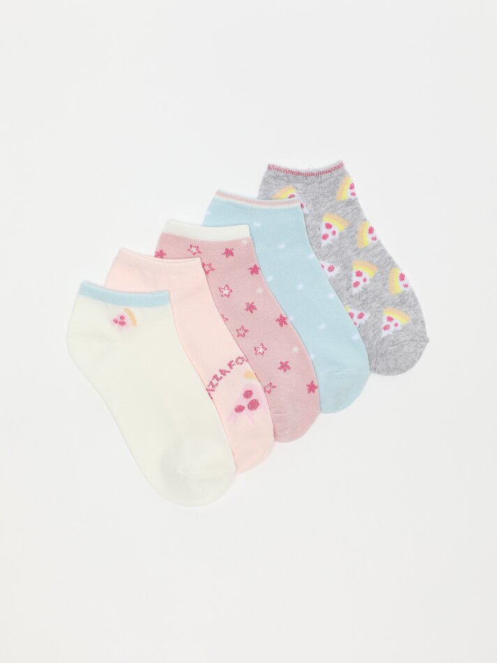 Pacote com 5 pares de meias curtas estampadas - Cores sortidas