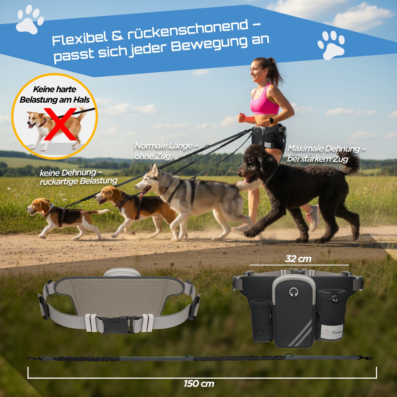 Petsation Joggingleine mit Bauchgurt & Rückdämpfer