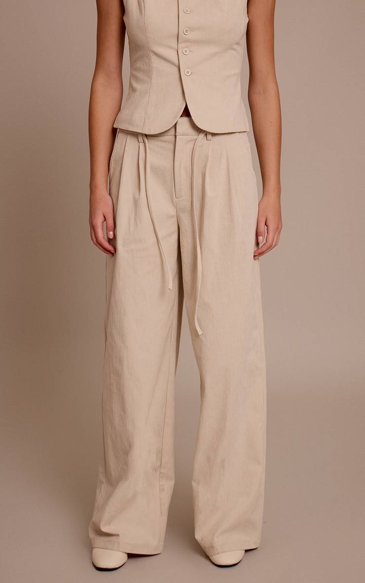 Sable Pantalon Large En Velours Côtelé Tailleur Avec Détail Nœud À La Taille
