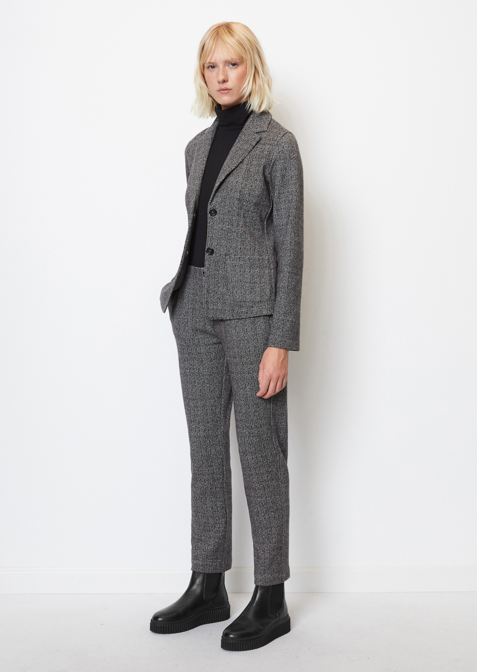 Jersey-Blazer mit Fischgrätmuster aus Organic Cotton-Mix