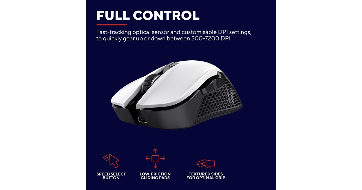 TrustGXT 923W Ybar Wireless gaming muis  (Wit, RGB, 7200 dpi)