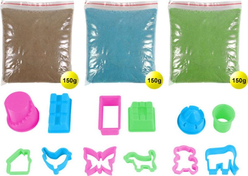 Speelzand/magisch zand set 450 gram 3 kleuren met 12 zandvormen - speelzand