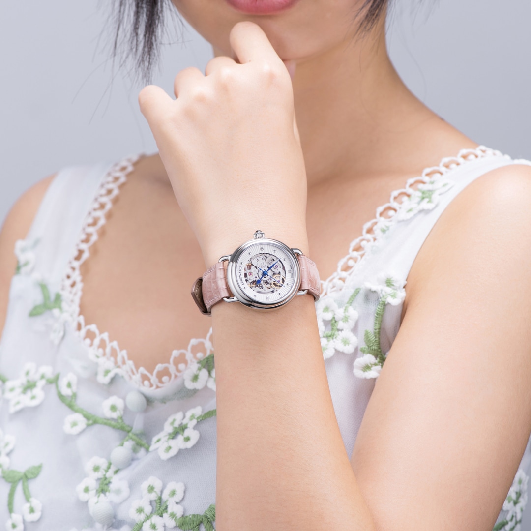 Aerowatch 1942 Lady Automatic Skeleton Leder rosa
