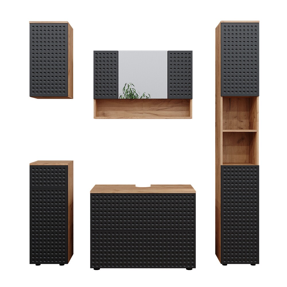 Vicco Badmöbel-Set Irma Eiche Anthrazit 5-teilig Hochschrank Midischrank 81 cm