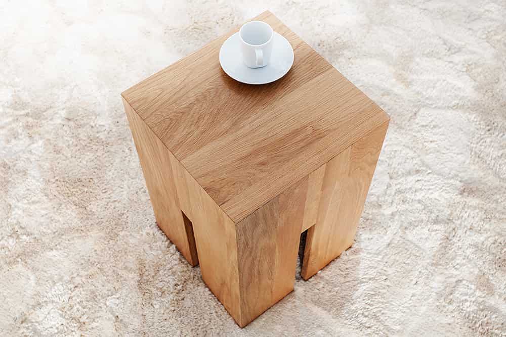 Design Beistelltisch CASTLE 45cm natur Wildeiche Massivholz geölt Sitzhocker