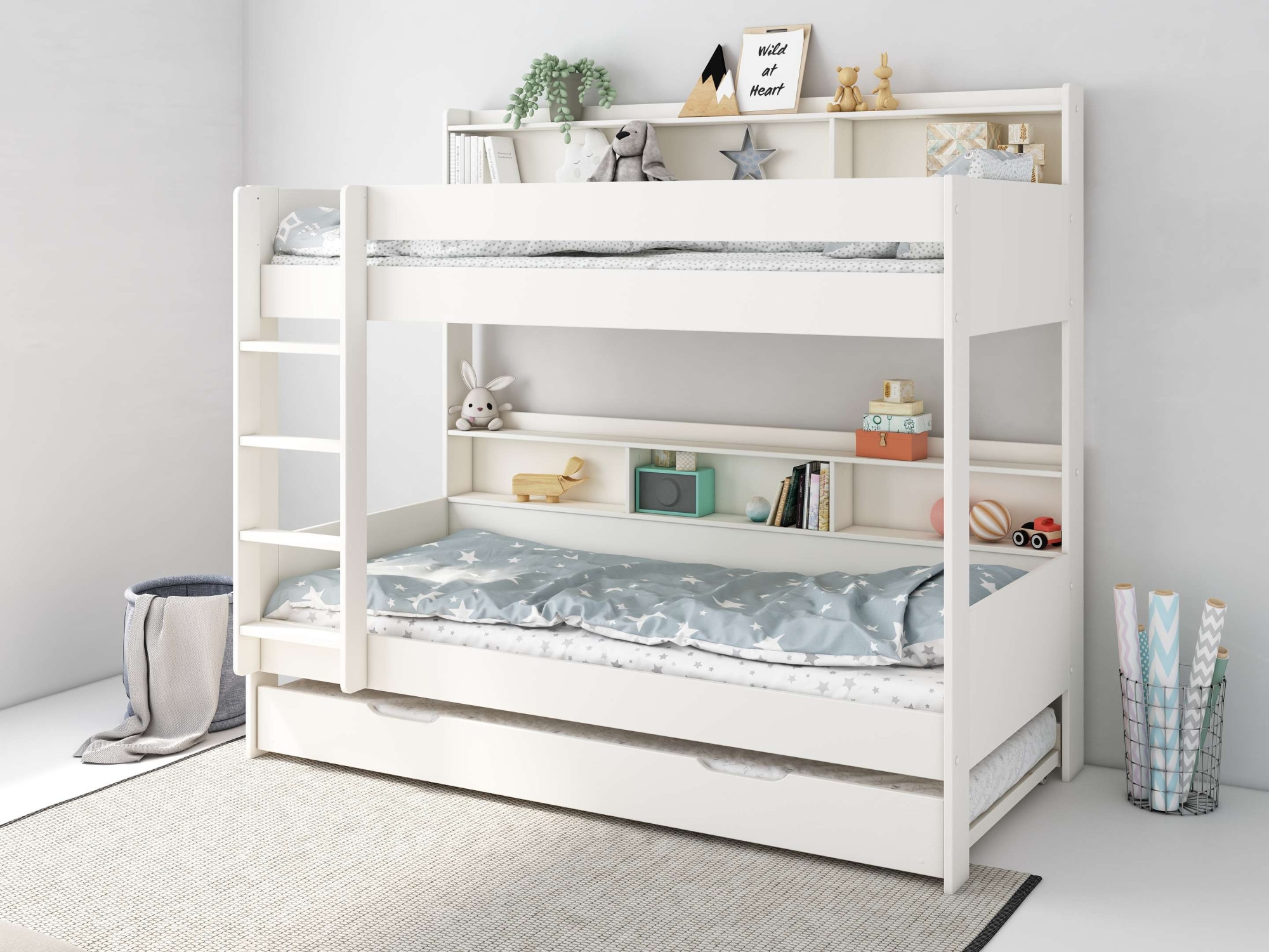 Lüttenhütt Etagenbett »JAIME, TOPSELLER! Stockbett, mit Regalen, Schublade optional« ca. 186x115x204 Höhe/Breite/Länge,  FSC® zertifiziertes Massivholz, viel Stauraum und Abstellfläche