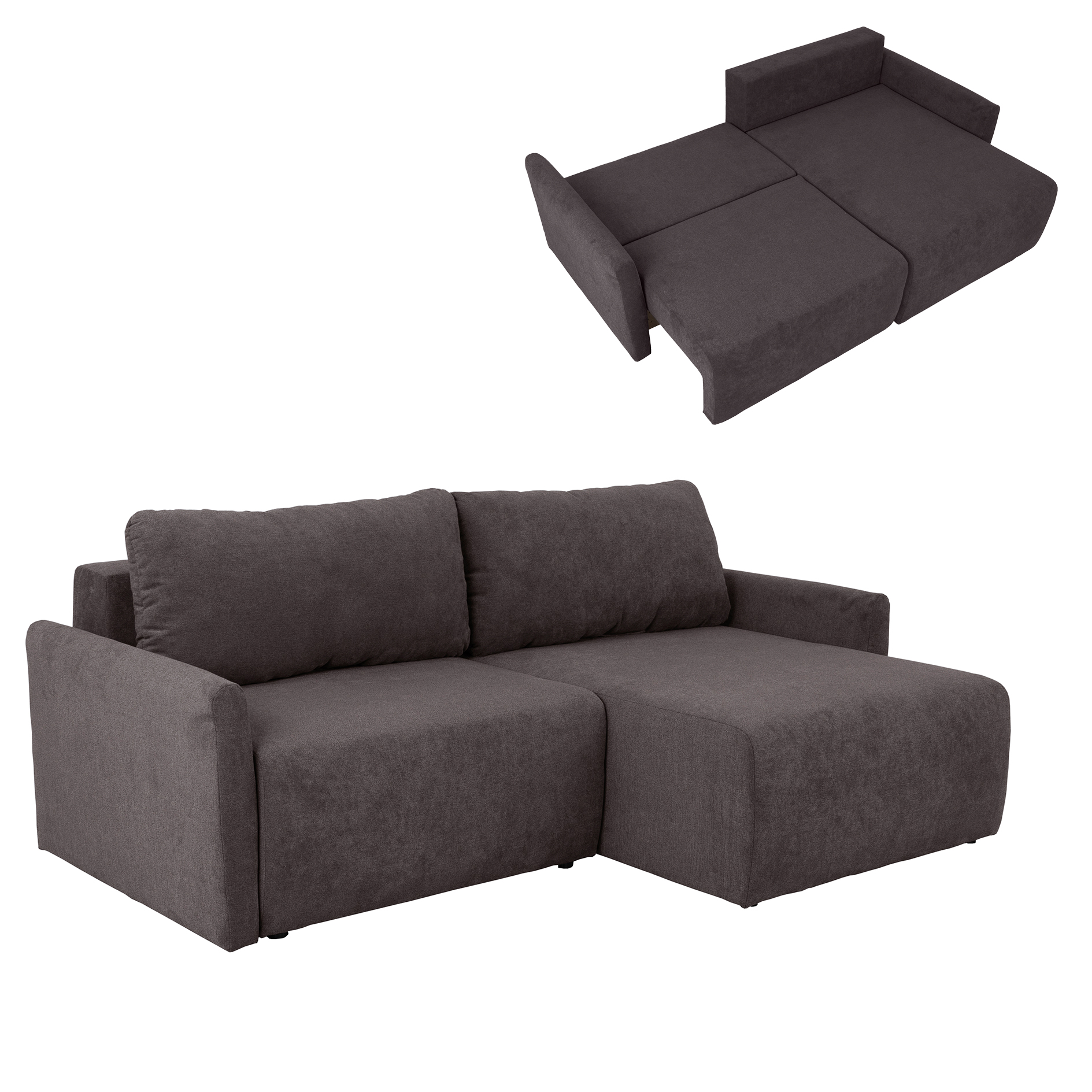 Ecksofa - stone - Liegefunktion und Staukasten - 228x146 cm