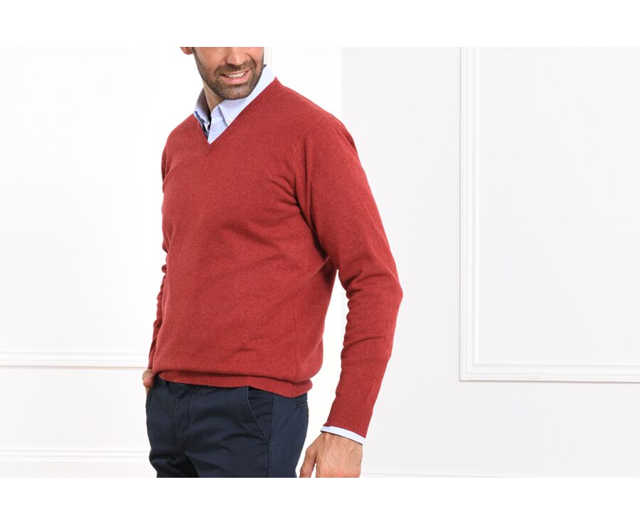 Pull col V homme laine Rouge Chiné - ELIAN