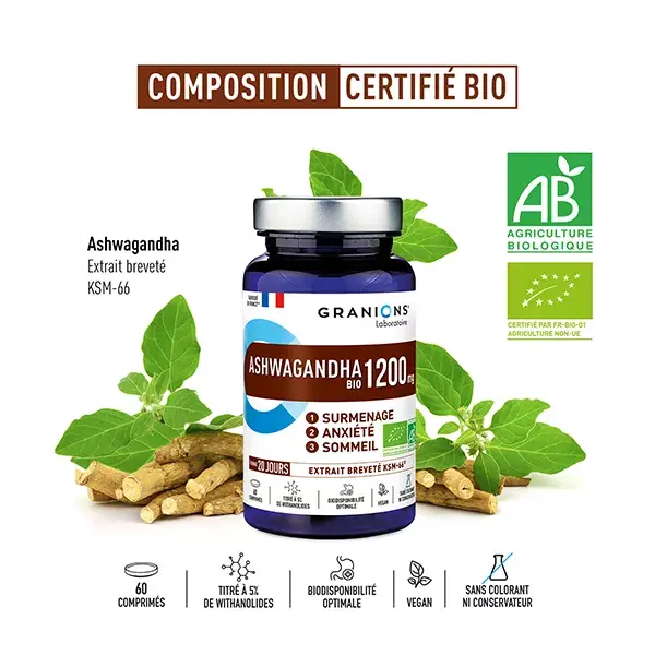 Granions Ashwagandha Pillbox 1200 mg Orgânico 60 Comprimidos