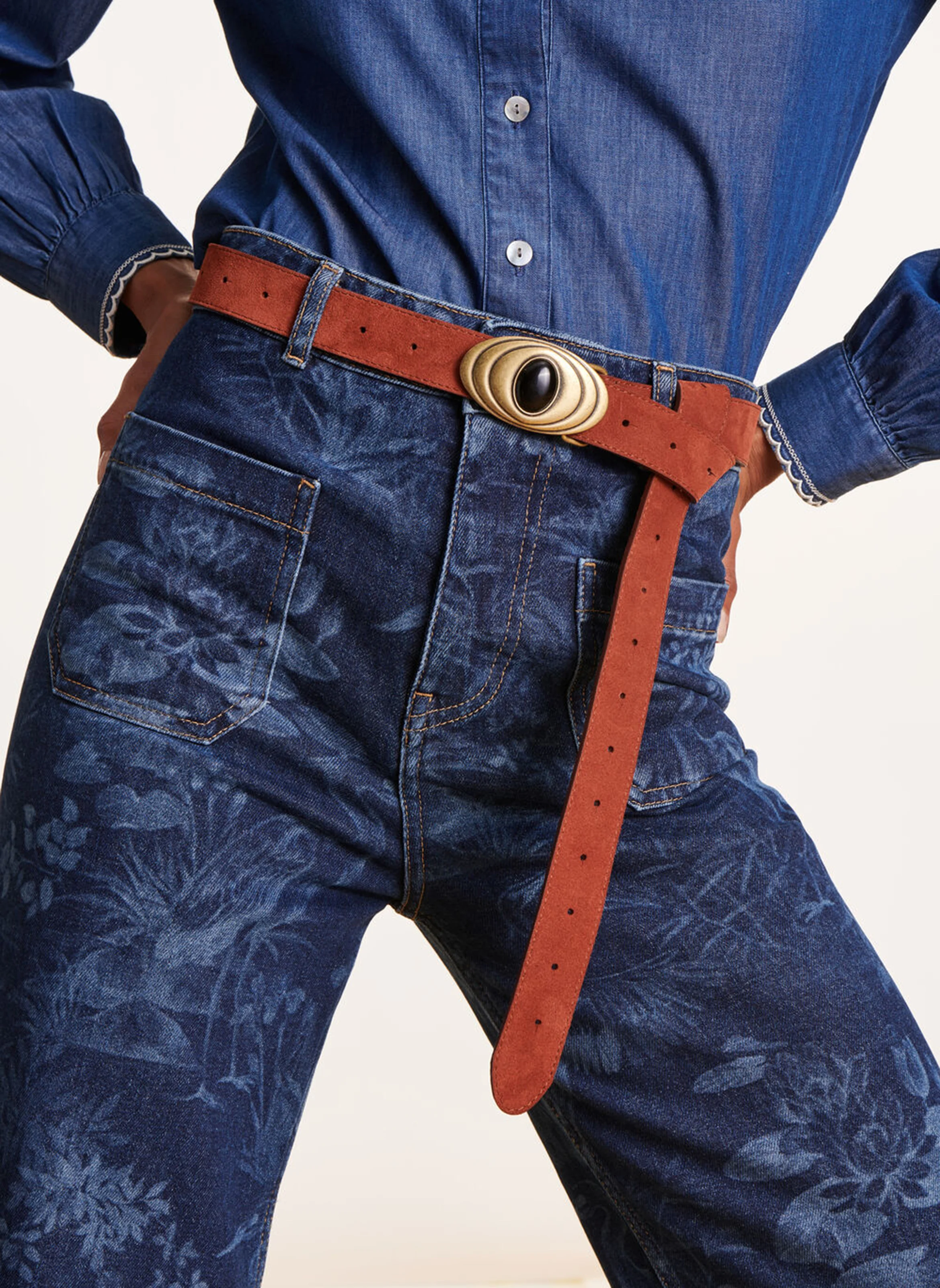 Jean large taille haute| Bleu