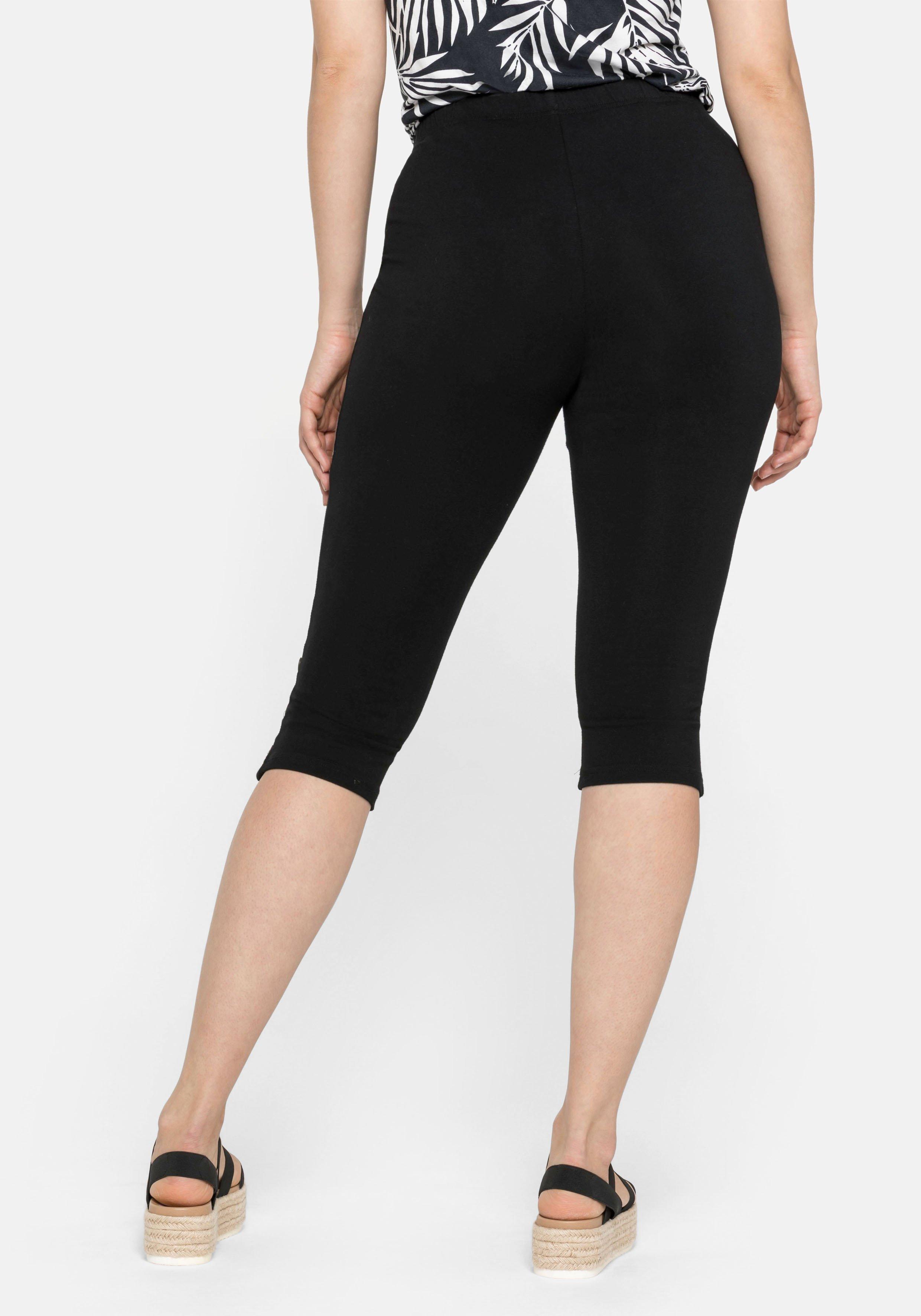 Caprileggings mit Raffung und Deko-Knöpfen am Saum
