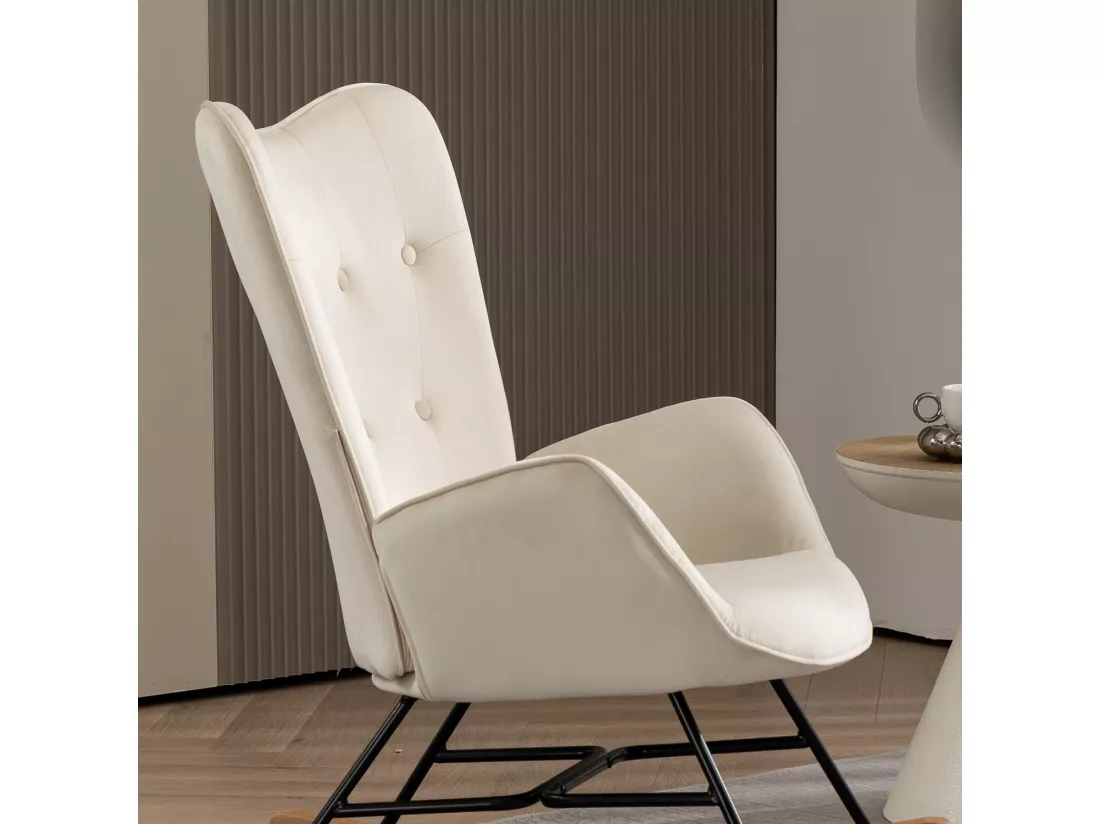 MEUBLES COSY Fauteuil à Bascule Allaitement Scandinave Chaise Loisir et Repos Pieds en Massif Bois Métal pour Salon, Chambre,Beige Velours
